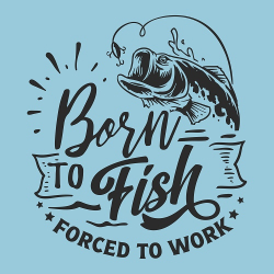 принт PewPewCat Born to fish голубая футболка