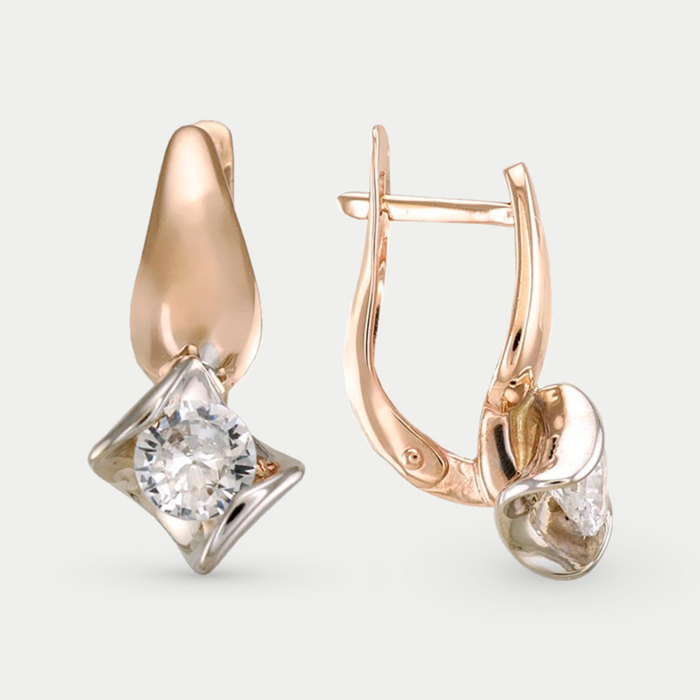 Серьги женские с фианитами из красного золота 585 пробы (арт. С-2445)