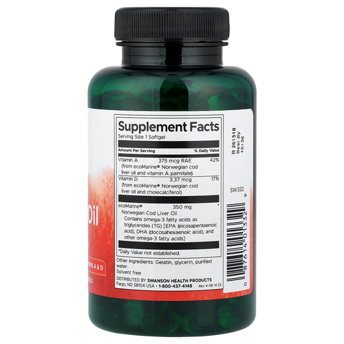 Swanson, Жир печени норвежской трески, 350 мг, 250 мягких таблеток
