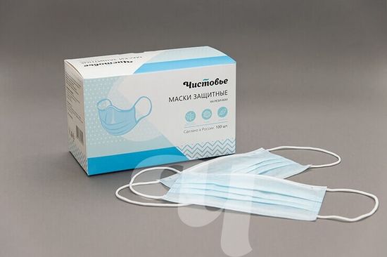 Маска Чистовье трехслойная медицинская (100 шт/уп) голубые