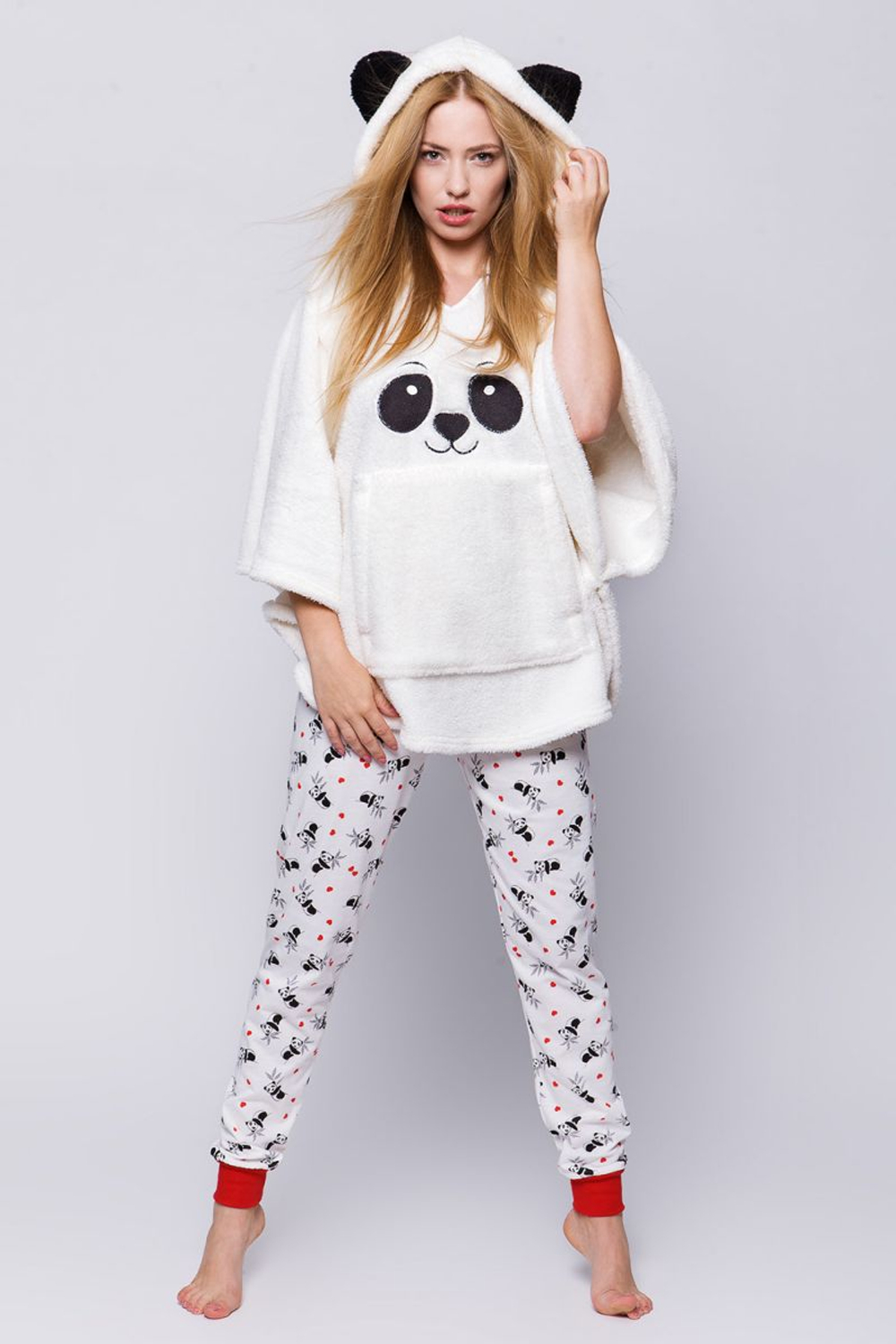 Пелерина Panda с капюшоном (Размер: S-M-L) (Цвет: белый с черным)