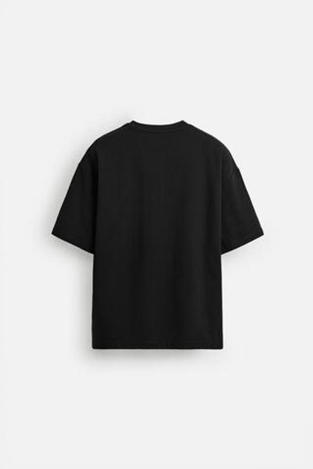 ZARA ФУТБОЛКА С ВЫШИТОЙ НАДПИСЬЮ, ЧЕРНЫЙ