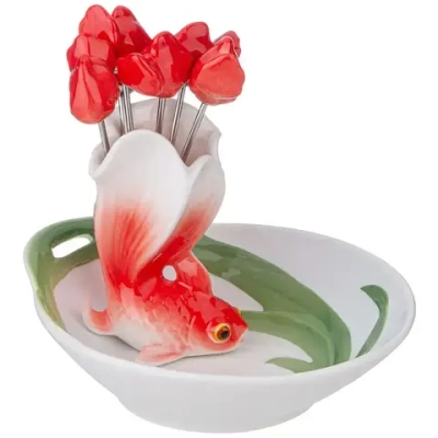 Блюдо lefard золотая рыбка 11*12*8 см, 6 вилочек