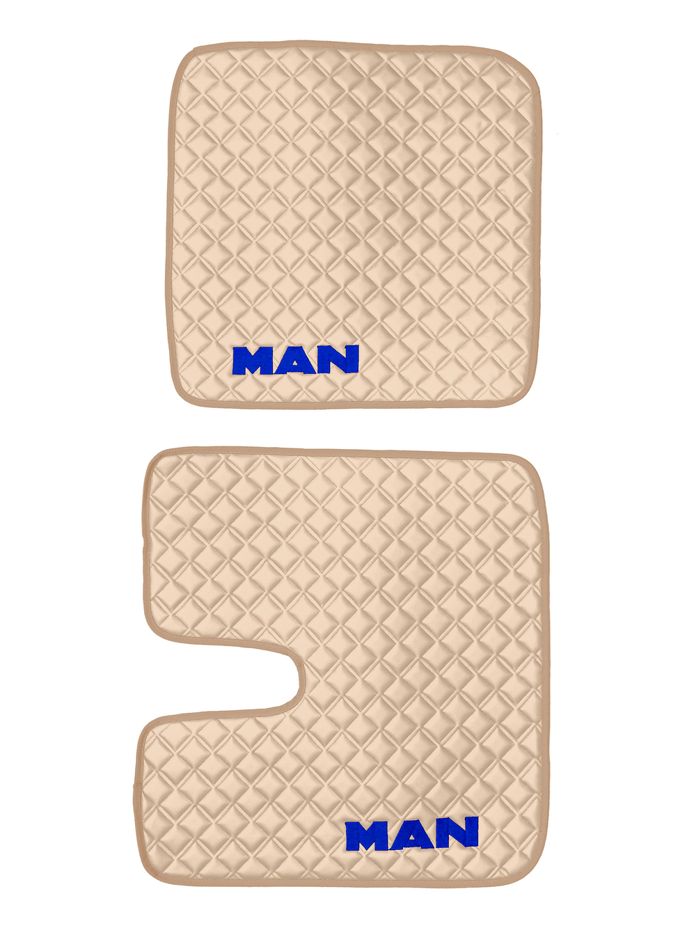 Ковры MAN TGX с 1-м ящиком (механика) (экокожа, бежевый, бежевый кант, синяя вышивка)