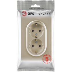 Розетка ЭРА Galaxy 15-2105-04 с заземлением двойная 2X2P+E Schuko со шторками IP20 16А-250В шампань | Эра Galaxy
