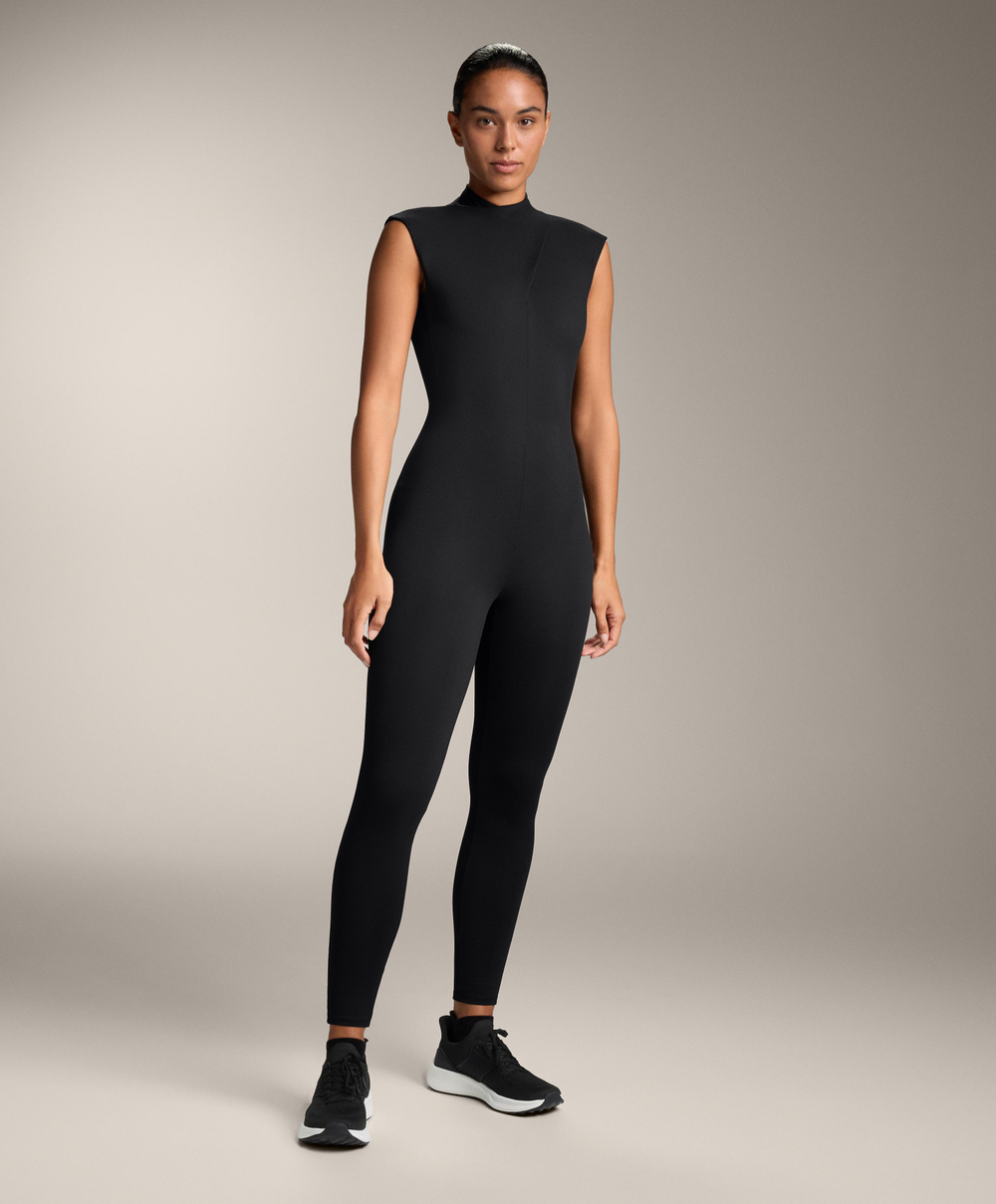 Oysho Длинный комбинезон Comfortlux с драпированным воротником, черный