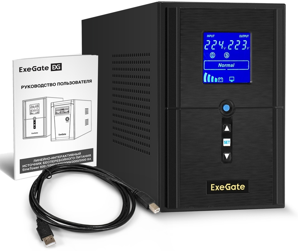 Источник бесперебойного питания  Exegate SineTower SN-1000.LCD.AVR.2SH.1C13.USB