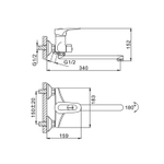 Смеситель для ванны и раковины 40к F22004 FRAP (L излив, лейка 1 реж, хром, латунь)