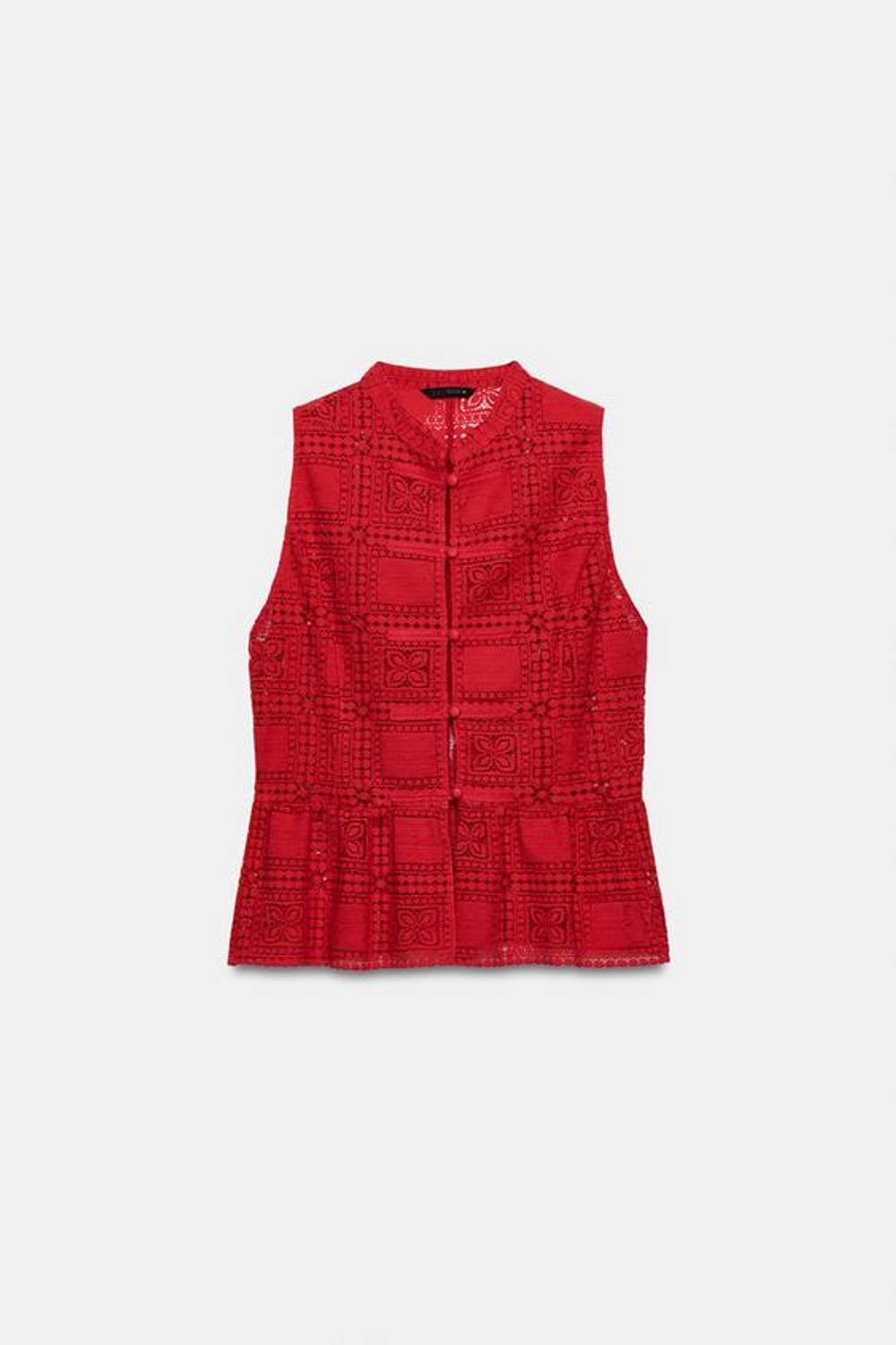 ZARA ТОП С ГИПЮРОВОЙ ОТДЕЛКОЙ И НАВЕСНЫМИ ПЕТЛЯМИ, КРАСНЫЙ