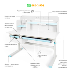 Письменный стол для школьников Ergokids Bravo Max Plus
