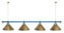 Лампа STARTBILLIARDS 4 пл. (плафоны синие,штанга синяя,фурнитура золото)