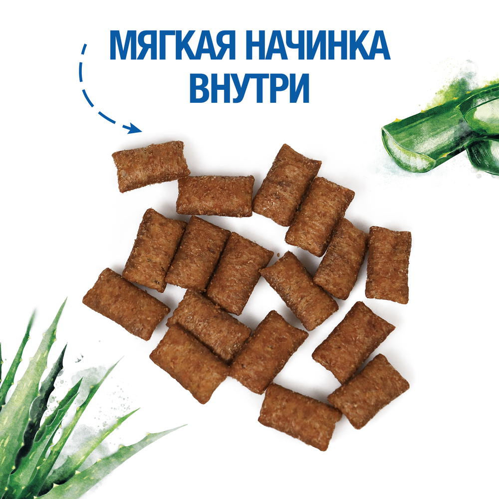 Monge Gift Skin support  Лакомство для взрослых кошек Хрустящие подушечки  с начинкой с треской  и алоэ вера для здоровой кожи 60г
