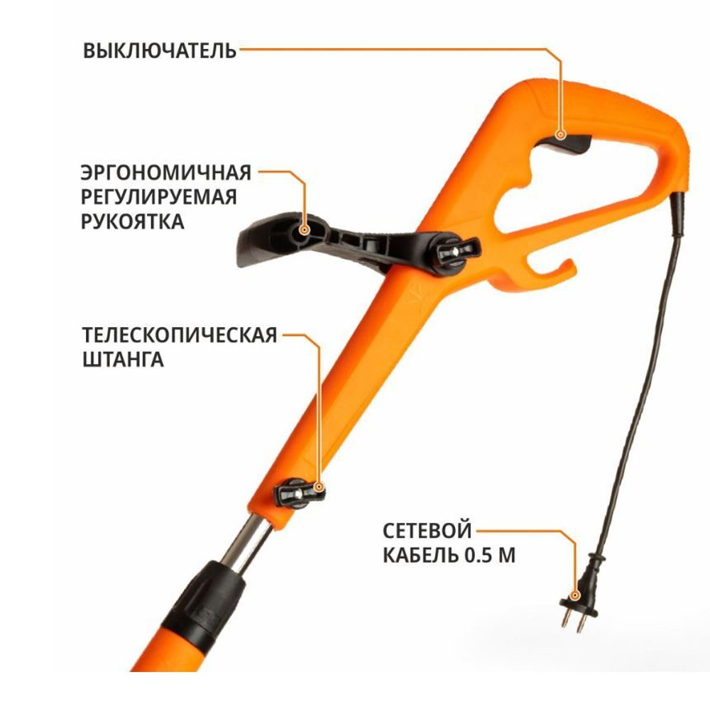 Триммер эл. MET-450 (450Вт, диаметр скоса 250 мм, рег. рукоятка, телескоп. штанга, 10000 об/мин)
