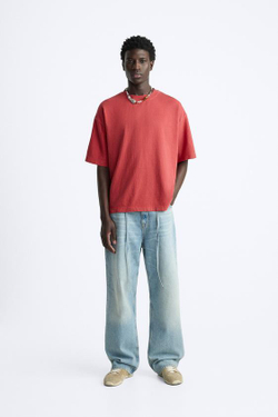 ZARA ФУТБОЛКА ГЕОМЕТРИЧЕСКОГО КРОЯ, КОРАЛЛОВЫЙ