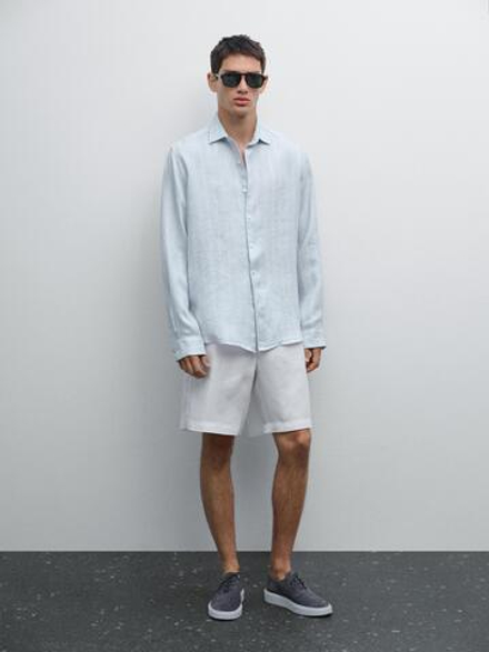 Massimo Dutti Рубашка прямого кроя в двойную полоску, небесно-голубой