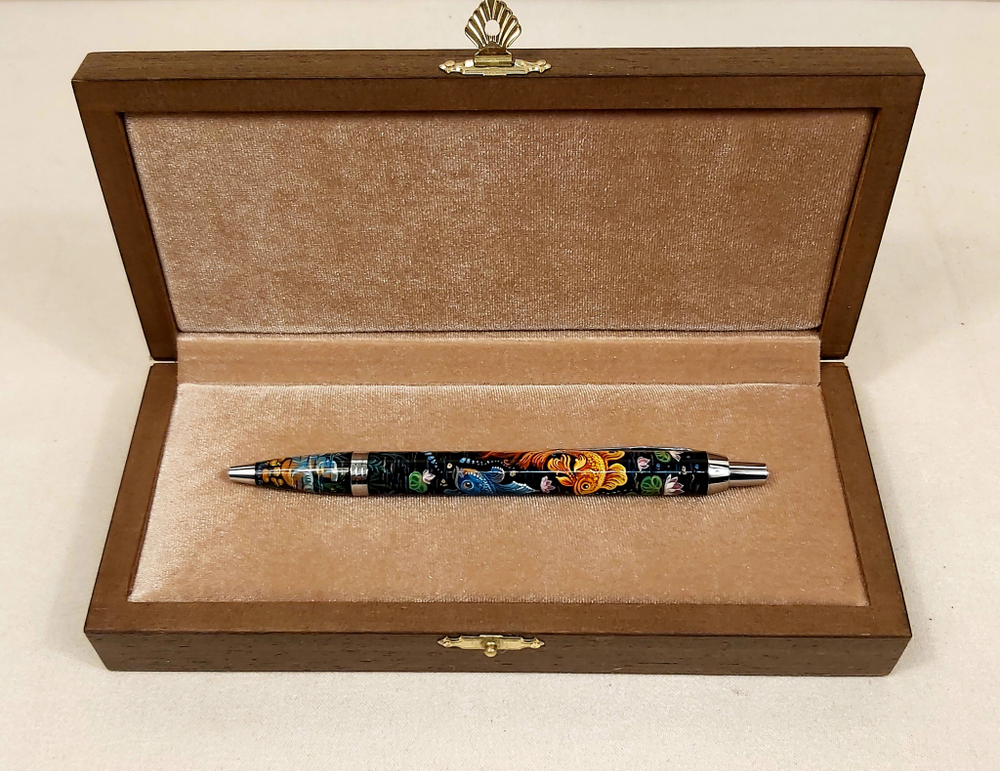 Ручка "Золотые рыбки" с ручной росписью Палех в футляре