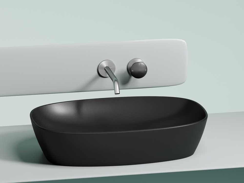 Умывальник чаша накладная овальная (цвет Черный Матовый) Element 610x385x140мм