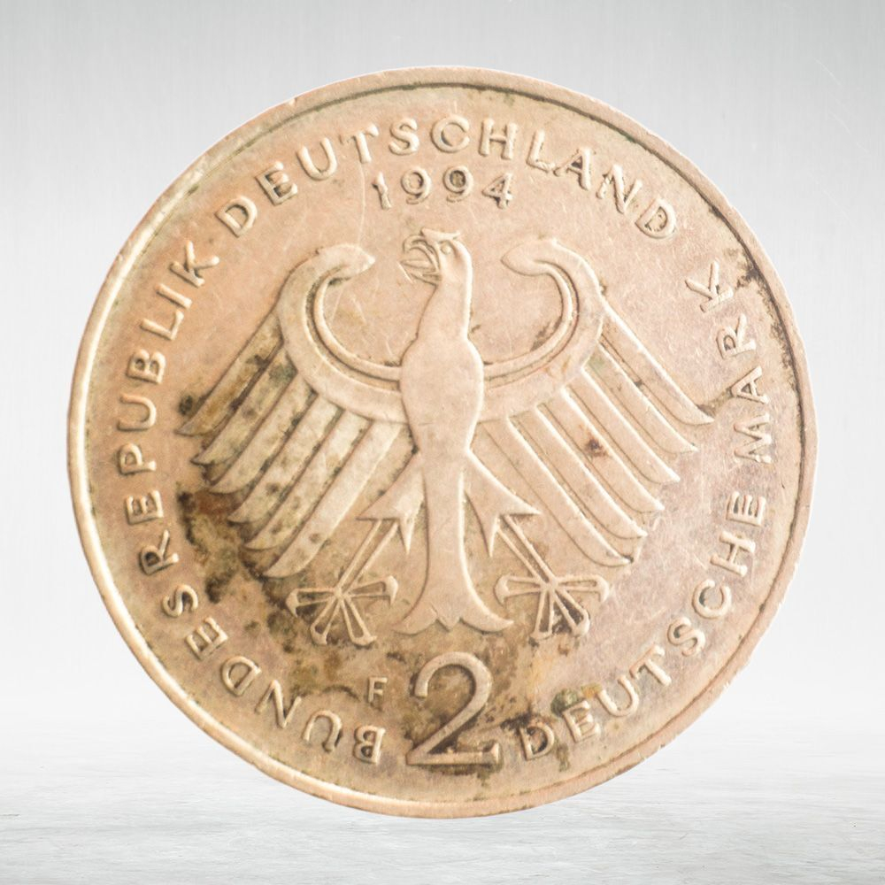 Germany, 2 Deutsche Mark - Ludwig Erhard, 1994, (Stuttgart Mint - "F"), VF