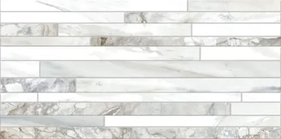 Настенная плитка ALMA Ceramica TWU09MRC017 Mercury 50x24.9 белая / серая глянцевая рельефная под полосы