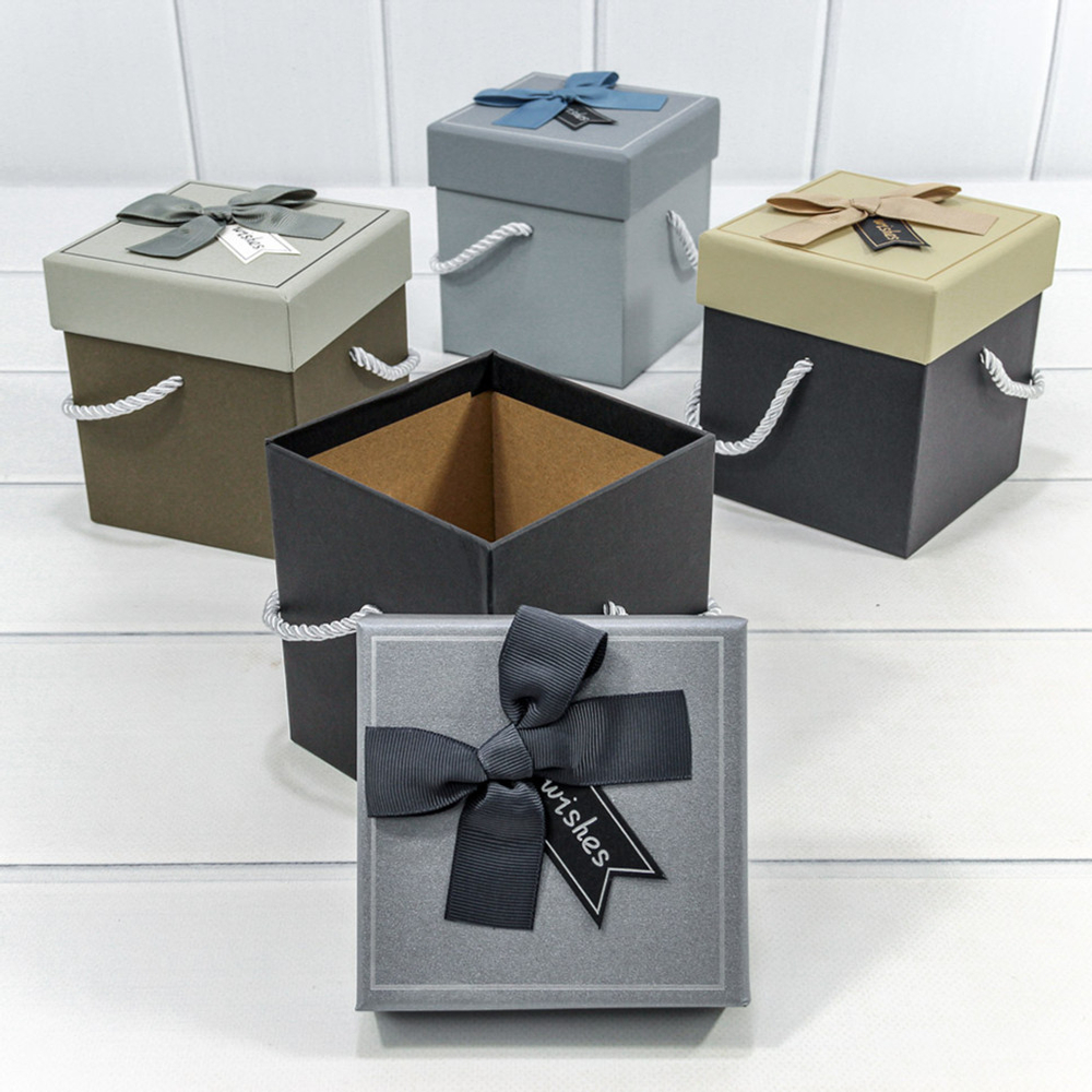 Коробка Ювелирная 11.5х11.5х12.5 см Набор 4 шт с бантом и ручками (Микс)