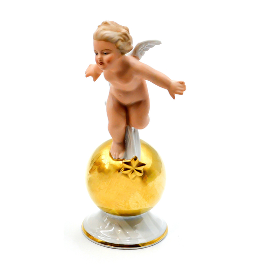 Путти на золотом шаре с кометой у ног. Фарфор, роспись, золочение. Gerold Porzellan, Германия.