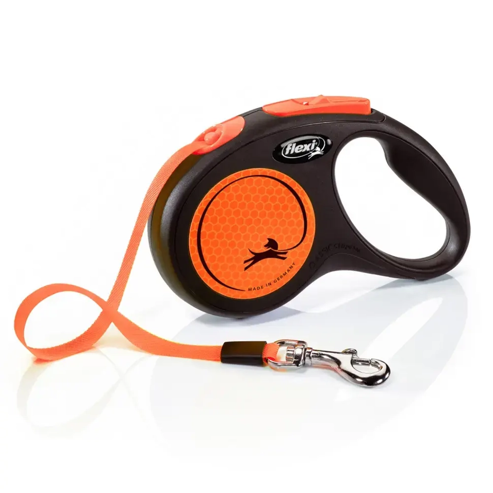 Flexi рулетка neon new classic s (до 15 кг) лента 5 м, светоотражающая, оранжевый неон
