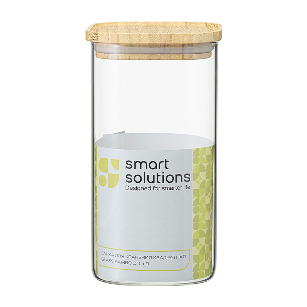 Банка для хранения квадратная Glass Bamboo, 1,4 л