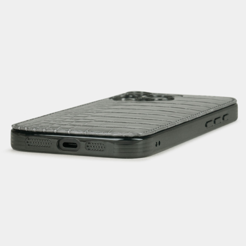 Чехол-накладка кожаная для iPhone 16 Pro Max, аллигатор серого цвета