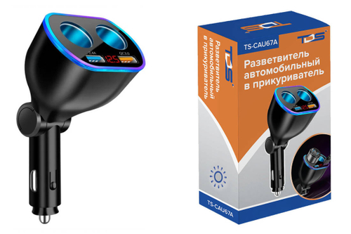 Переходник прикуривателя на 2 гнезда +2гнUSB+ QC3.0 3A