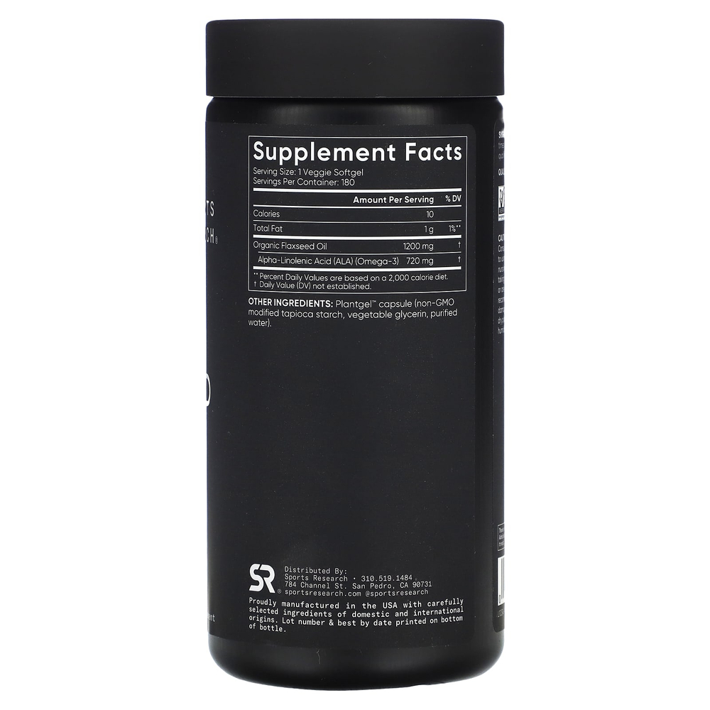 Sports Research, льняное масло, 1200 мг, 180 растительных капсул