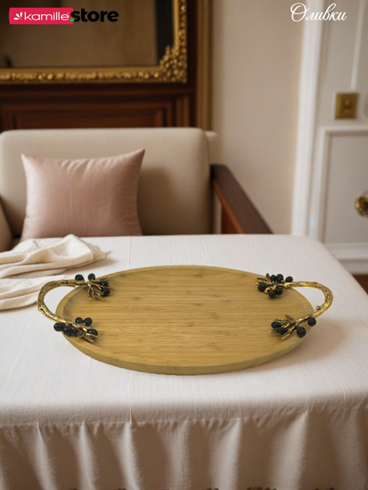 Поднос бамбуковый "Оливки" 36,5х25х4,5 см. овальный