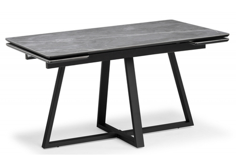 Керамический стол Woodville Памелла 140(200)х80 larka grey, черный, ножки черные