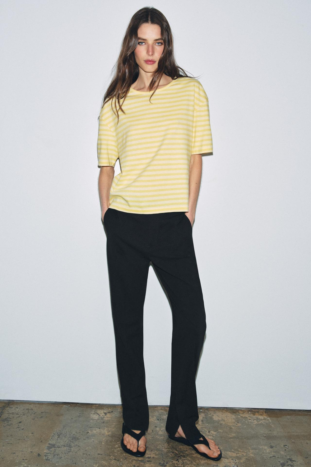 ZARA ФУТБОЛКА В ПОЛОСКУ С КОРОТКИМИ РУКАВАМИ, ЖЕЛТЫЙ