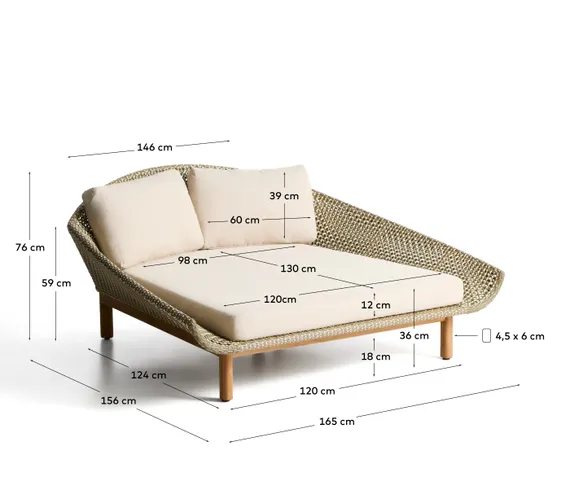 Уличная кровать Olbia из искусственного ротанга и массива тикового дерева
