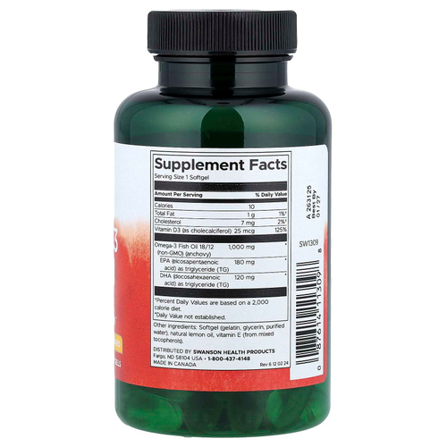 Swanson, рыбий жир с омега-3 с витамином D, со вкусом лимона, 60 мягких таблеток