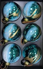 Набор стеклянных шаров Акварель бирюза 80 мм., 6 шт., Christmas DeLuxe (87201)