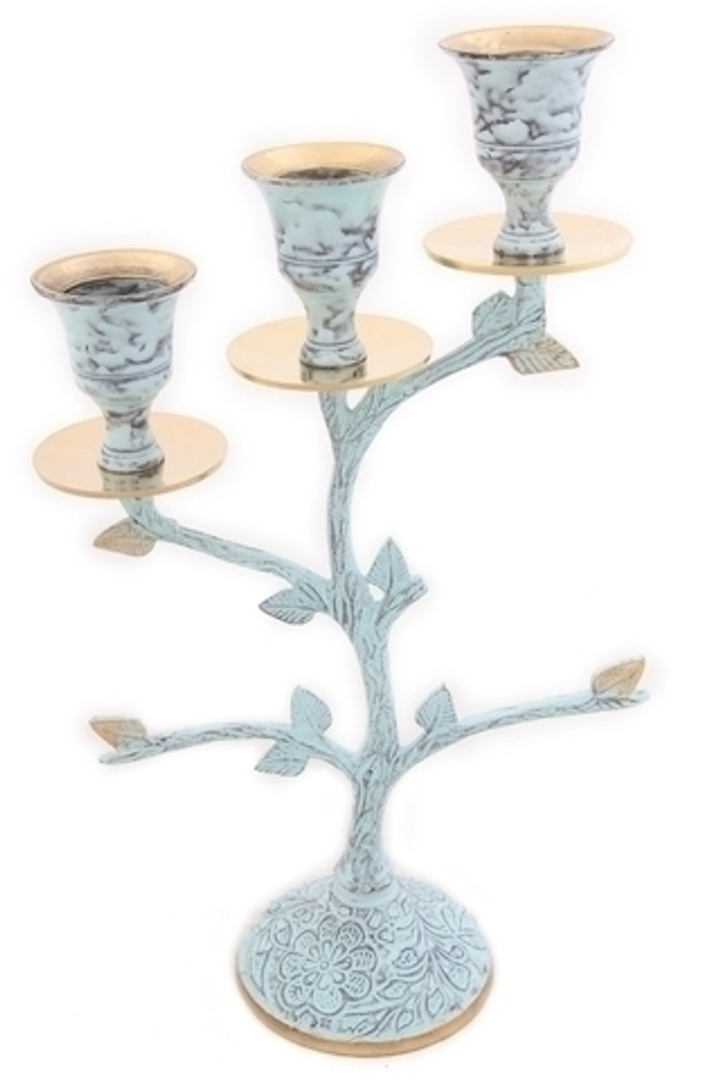 Подсвечник Дерево на 3 свечи цвет бирюзовый, патина, латунь, 23x13,5x6,5 см