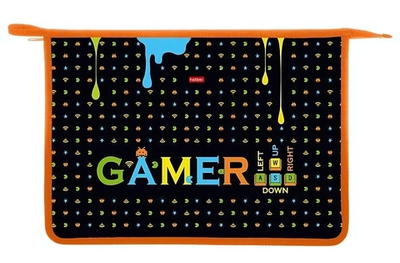 Папка для тетрадей А4ф 2 отд. с вкладышем пластиковая на молнии "Old gamer" (Хатбер)