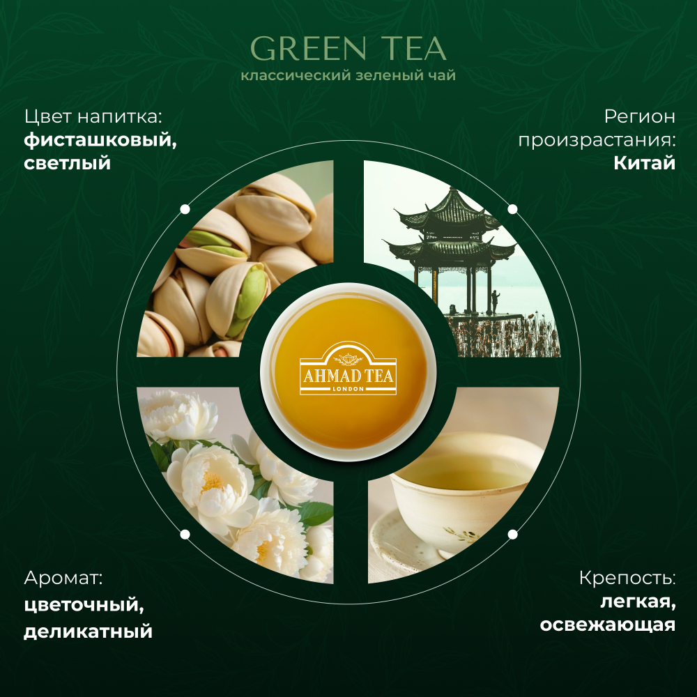 Чай "Ahmad Tea", Зеленый чай, пакетики с ярлычками в конвертах из фольги,100х2г