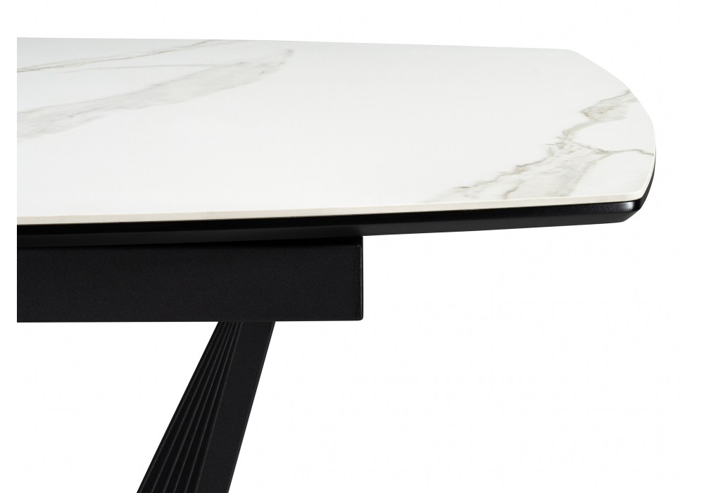 Керамический стол Woodville Вейл 140(180)х80 белый мрамор snow white, черный, ножки черные