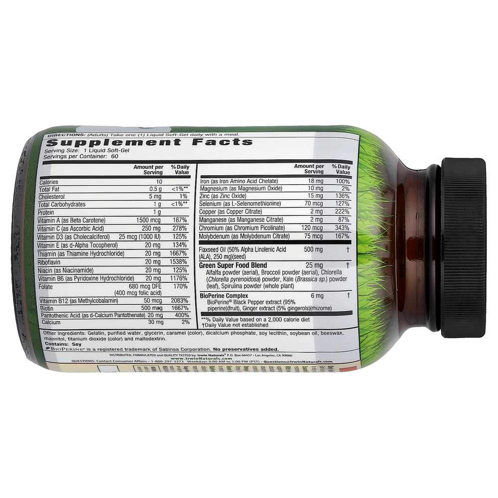 Irwin Naturals, Only One, Liquid-Gel Multi®, с железом, 60 жидких капсул