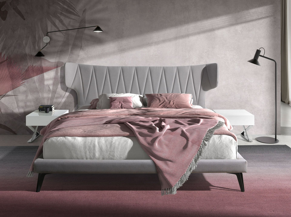 Кровать Angel Cerda 7160/GC1801 из светло-серой ткани 180x200