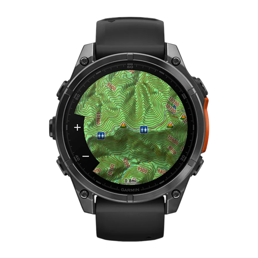 Спортивные часы Garmin fenix 8, 47 мм, AMOLED, сталь, чёрный силиконовый ремешок Сланцево-серый безель из нержавеющей стали, стекло «Gorilla Glass». Ремешок с классической застёжкой — на запястье обхватом 125–208 мм