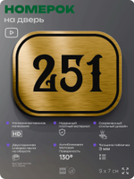 Номерок на дверь квартиры 251, для кабинета, офиса, шильдик 9 х 7 см, золотистый, Айдентика Технолоджи