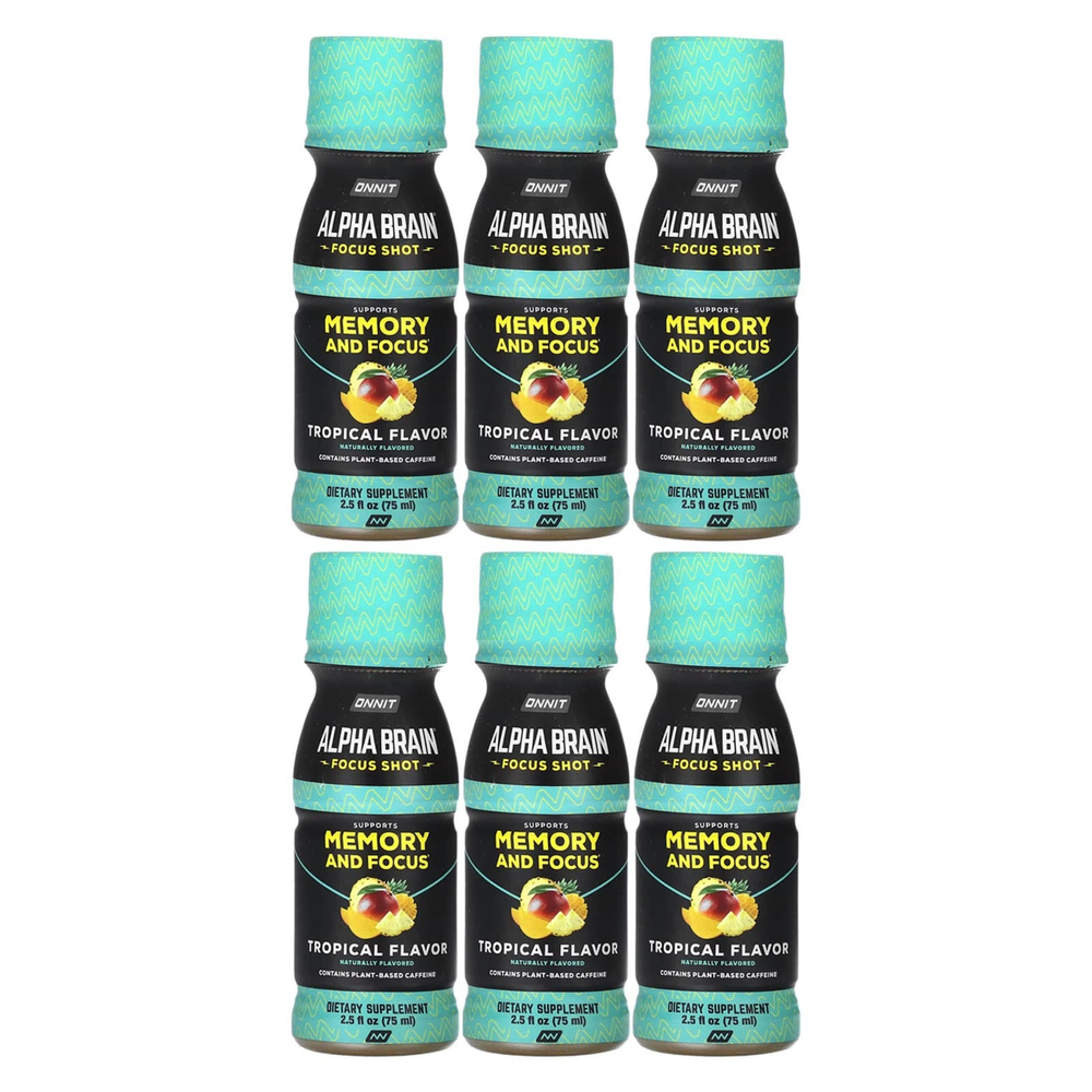 Onnit, Alpha Brain Focus Shot, тропическая смесь, 6 флаконов по 75 мл (2,5 жидк. унции)