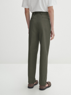 Massimo Dutti Зауженные брюки из 100% хлопка, зеленый