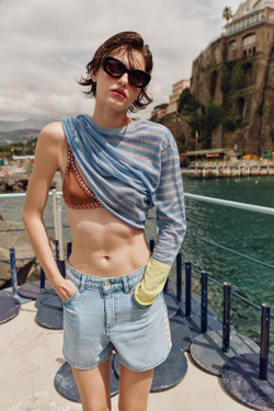 ZARA ШОРТЫ Z1975 С ВЯЗАНЫМИ ДЕТАЛЯМИ, ВЫЦВЕТШИЙ СИНИЙ