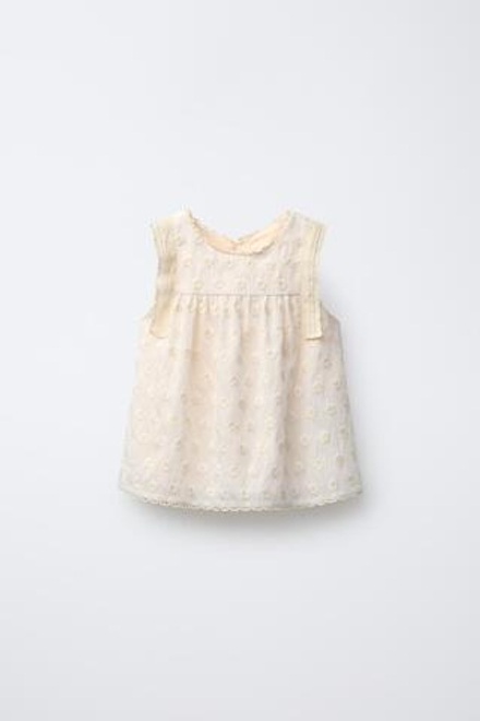 ZARA ТОП С ВЫШИВКОЙ И КРУЖЕВОМ, ЭКРЮ