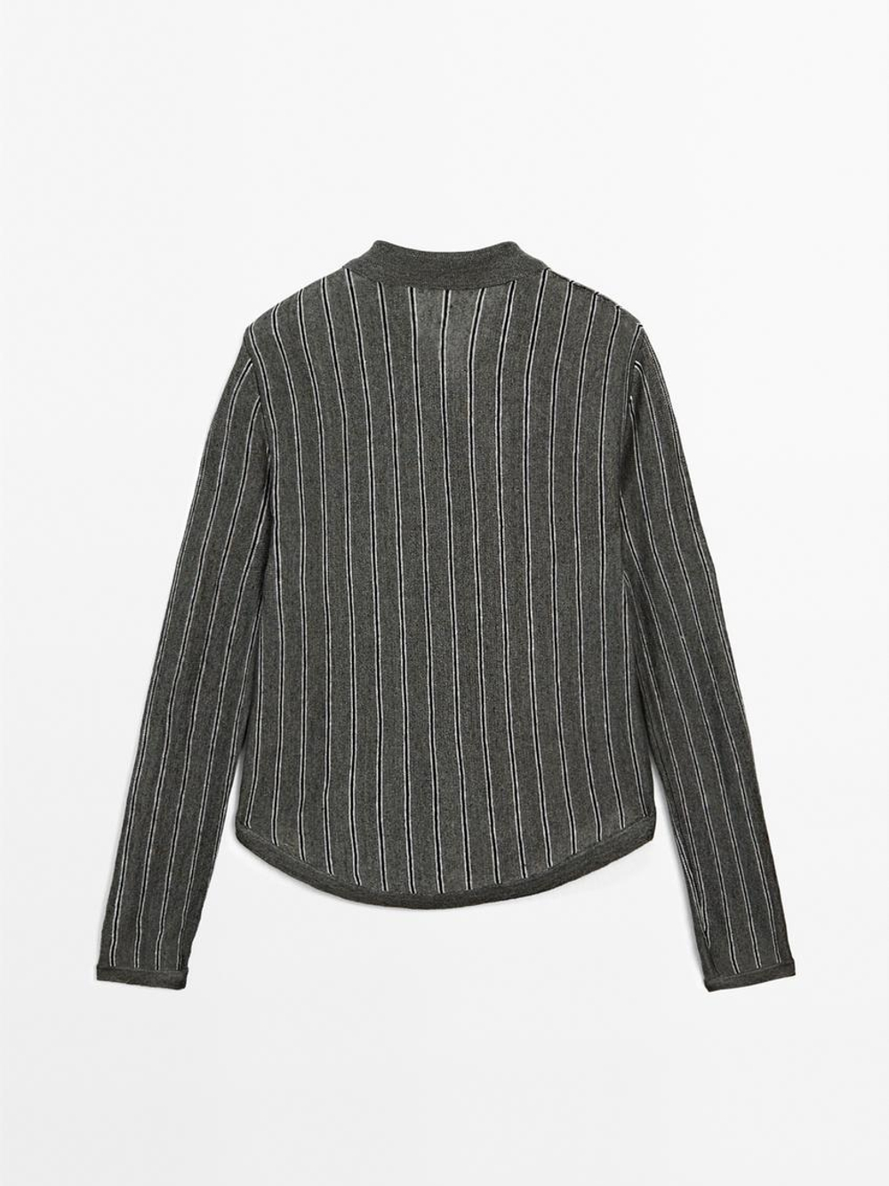 Massimo Dutti Кардиган из 100% льна в полоску, зеленоватый