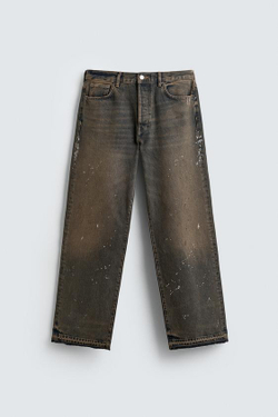 ZARA ДЖИНСЫ СВОБОДНОГО КРОЯ С БРЫЗГАМИ, ПЕСОЧНЫЙ/СИНИЙ